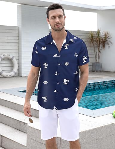 Men's Hawaiian Shirt Button Down Tropical Beach Short Sleeve Aloha Shirt2