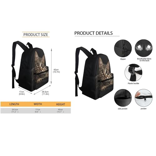 HUGS IDEA Mochila escolar preta de gato fofo para mulheres, meninas, estudantes do ensino médio, bol
