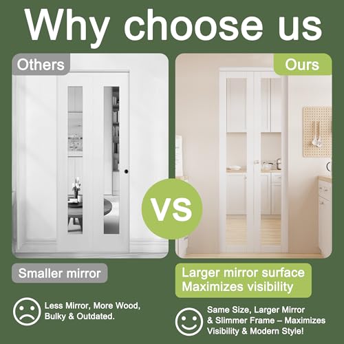 48'' x 80" Mirrored Bifold Door, Build Quality Panels with Water&Scratch-Resistant Surface, Solid Core, Interior Closet & Pantry Door (77.75'' High Panels&Hardware&Fascias&Knobs)