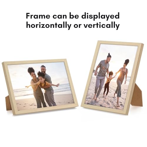 Americanflat 8.5x11 Picture Frame with Shatter-Resistant Glass - Streamline Collection - Thin Border Picture Frame for Tabletop and Wall - Hanging Hardware and Easel Stand Included - Natural Oak