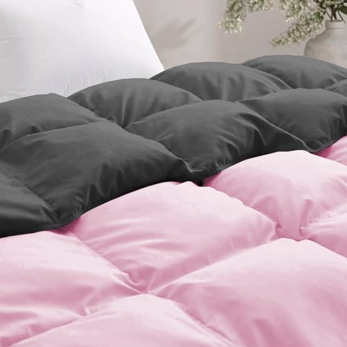 Image of Fluffy 600 GSM Winter Comforter Double Bed Size 90 inchX100 inch - 600 GSM Heavy Winter Quilt Microfiber Rajai /Duvet /Blanket Super Soft Double Bed - Baby Pink /Dark Gray Color