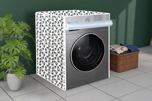 Image of The Furnishing Tree Waterproof and Dustproof PVC Washing Machine Cover Front Loading Compatible for LG, 5.5 Kg, 6 Kg & 6.5 Kg, CM-(50x63x81), Floral Pattern White & Grey