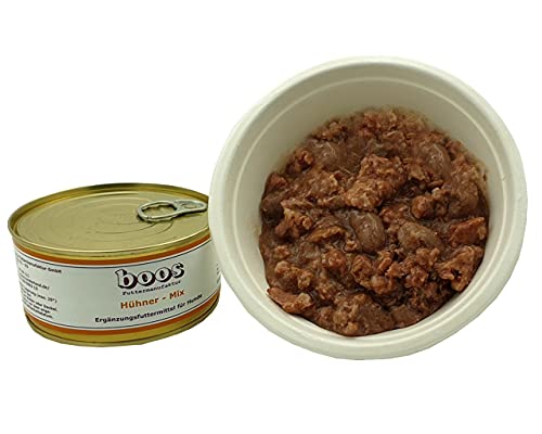 Boos Hühner Mix 6 x 300g I Ergänzungsfuttermittel für Hunde I Hundefutter Nassfutter I Hühnermägen Hühnerherzen Hühnerleber Barf