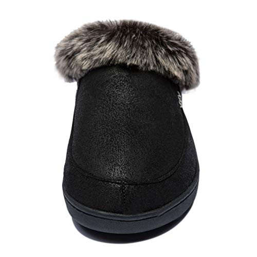 Newdenber Women's Warm Memory Foam Slippers Suede Plush Faux Fur Lined Slip On Indoor Outdoor House Shoes (8-9 B(M) Us, Black) #TOP2