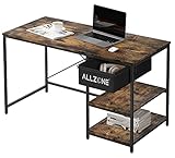 ALLZONE Desk Table for Gaming, Office Computer, Laptop, Home Writing & Bedroom, with 2 Storage Shelves Organizer and 1 Small Drawer Set, Metal Frame and Wood Board, Sturdy, 47.2 Inch Long