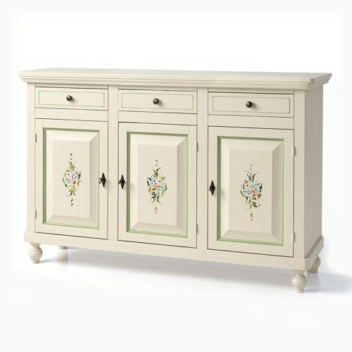 Mar.c.a. Design - Credenza Arte Povera con 3 Ante e 3 Cassetti - Madia Legno 150x43x98 cm con Piedini Made in Italy