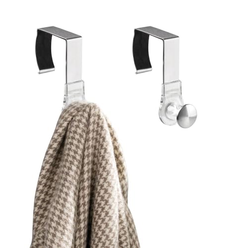 mDesign Modern Metal and Plastic Office Over The Cubicle Storage Organizer Hooks - Wall Panel Hangers for Hanging Accessories, Coats, Hats, Purses, Bags, Keychain - 4 Pack - Clear/Brushed