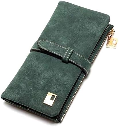 Women Drawstring Design Nubuck Leather Long Two Fold Clutch Wallet
