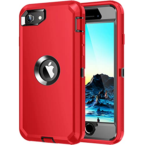 Mieziba for iPhone SE 2022/2020 Case,[Built in Screen Protector] Heavy Duty Shockproof 3 Layers Full Body Protection Rugged Cover Case for iPhone SE(3rd/2nd Gen) 4.7",Red/Black by Mieziba - Used condition - US$11.16