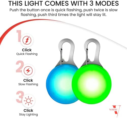VOXXU 2pc LED Clip On Light Up Dog Collar with 3 Modes  Bright Dog Collar Lights For The Dark | Dog Lights Clip On for Increased Safety & Visibility | Flashing Dog Collars For Walking, Camping, Cycle