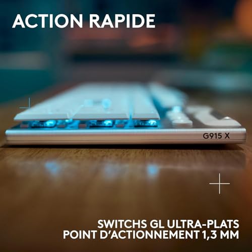 Logitech G G915 X LIGHTSPEED Clavier gaming sans fil ultra-plat, touches PBT double couche, touches entièrement programmables, switchs GL Brown Tactile - PC/Mac, Clavier Français AZERTY - Blanc