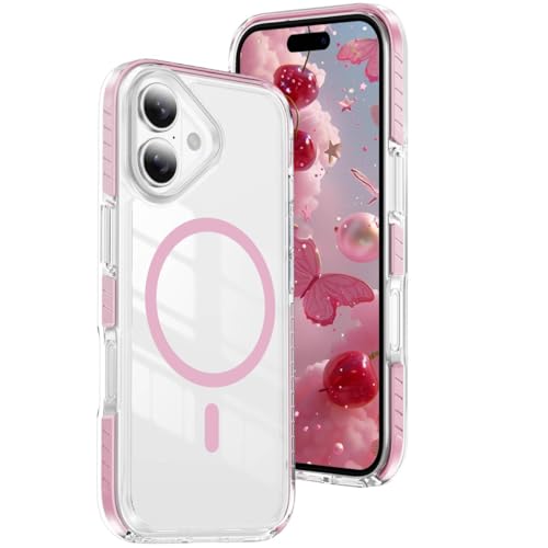 Coque iPhone 17 Magsafe transparente rose antichoc pour mobile 6,3 pouces
