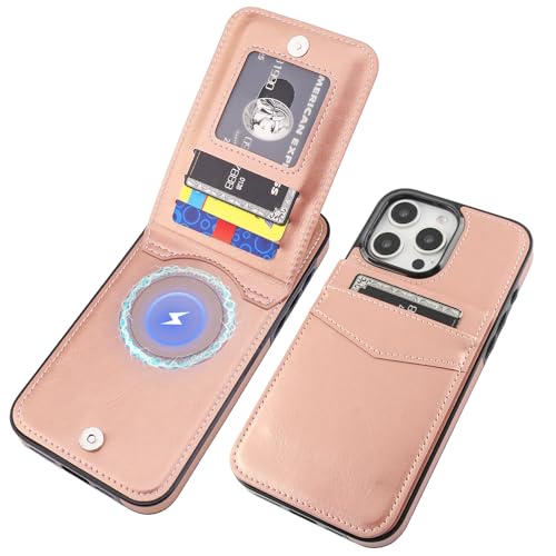KIHUWEY for iPhone 16 Pro Max Wallet Case for MagSafe, Rose Gold