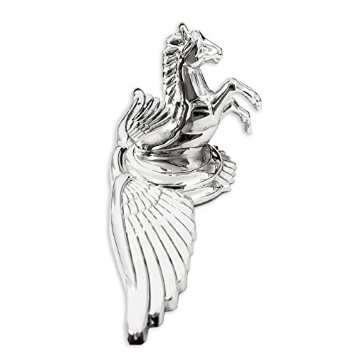 Horse Emblem Hood Ornament - 3D Car Badge Metal Sticker for Trucks and Vehicles - Chrome Stallion Flying Wing Decal (Wing Horse Chrome)