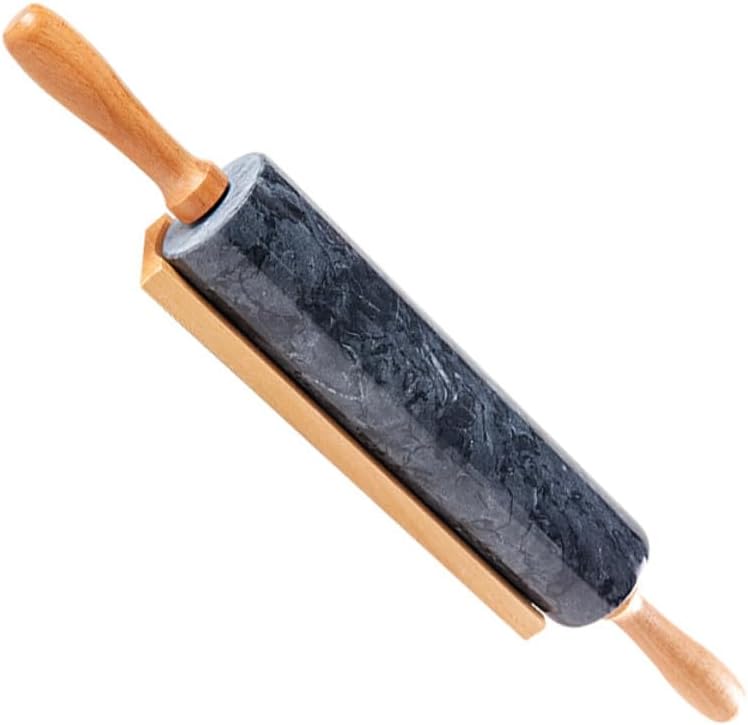 Natural Marble Rolling Pin with Wooden Handle for Dough Baking Non-stick Pastry Roller for Cookies Bread and Fondant Smooth Kitchen Tool for Home Bakers and DIY Cooking Fun