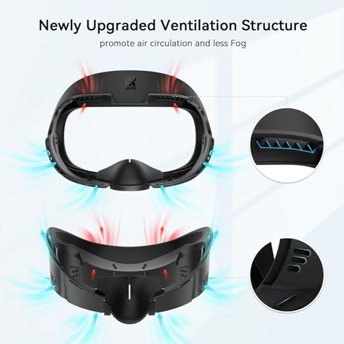 AMVR Face Cover Pad Facial Interface Compatible with Meta/Oculus Quest 3 Accessories, with Soft PU Face Cushion Pad Replacement for Quest 3 and Breathable Ice Silk Cotton, Air-Circulation Design