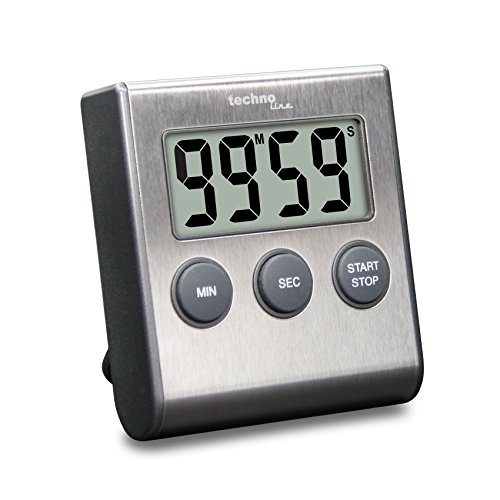 Technoline KT200 - klassischer, digitaler Kurzzeitwecker, Küchenuhr, Eieruhr, hochwertiges Edelstahlgehäuse, Silber, 6.4 x 1.8 x 7.0 cm