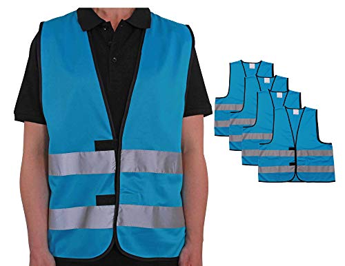 4 Stück Signalweste hellblau für Erwachsene Größen S - 3XL Polyester waschbar Sicherheitsweste 4er Set (S/M)