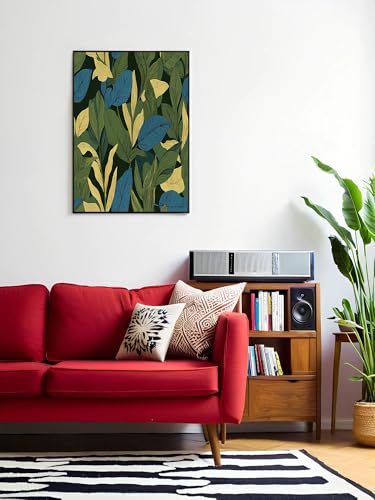 Lienzo de jungla botánica para decorar un salón moderno con estilo verde oliva 5