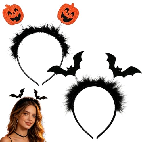 2PCS Halloween Pumpkin Spider Bat Hair Band Headbands (Pumpkin,Bat)