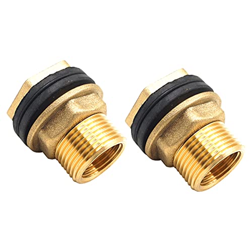 Horiznext Brass 1/2 Female 3/4 Male Thread (Nearly 3/4 Inch I.d, 1" O.d.) Bulkhead Fitting For Rain Barrel Water Spigot Pond Irrigation Tubing Pvc Pipe Garden Tank Hose Aquarium Adapter (2 Pcs) #TOP15