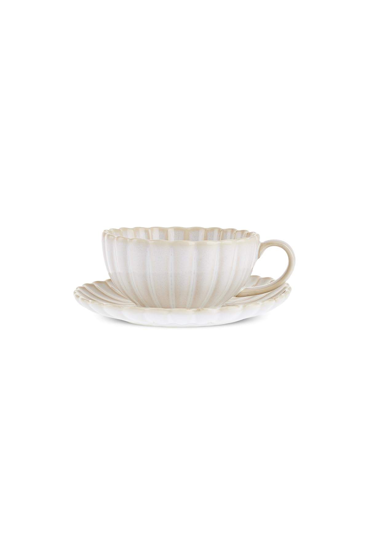 KARACA New Daisy Tea Cup and Saucer Set 250 ml White, Reactive Stoneware Coffee & Cappuccino Cups, Dishwasher Safe Kitchen Drinkware