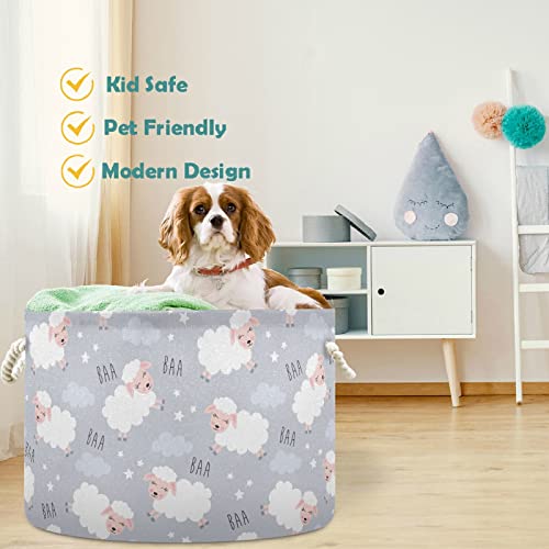 Image of visesunny Sweet Dreams Sheep Animal Pattern Laundry Baskets Fabric Storage Bin Storage Box Collapsible Storage Basket Toy Clothes Shelves Basket for Bathroom,Bedroom,Nursery,Closet,Office