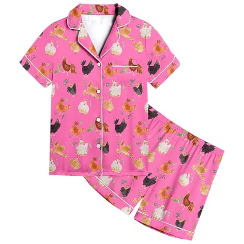 Genérico Conjunto de Pijama con Botones y Pantalones Cortos de Manga Corta con Estampado de Animales de Pollo para niños y niñas (2-3 Years)
