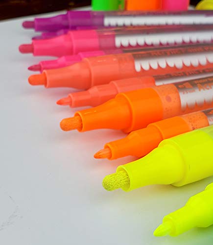 14 Pack Neon Uv Fluorescent Acrylic Paint Pens, Double Pack Of Both Extra Fine And Medium Tip Paint Markers, For Rock Painting, Mug, Ceramic, Glass, And More, Water Based Non-Toxic And No Odor #TOP5