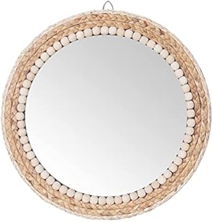 C&Z 15 Inch Boho Round Hanging Wall Mirror Decorative Rattan Circle Wall Mounted Mirror for Farmhouse, Living Room, Bedroom, Bathroom