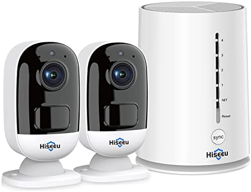 Hiseeu Wireless Security Camera System Outdoor, 2k Home Security Camera for Indoor, 100%Wire-Free, 365-Day Battery Powered Life, 2-Way Audio, 4 Channel,IP66, Compatible Solar Panels with 32G SD Card