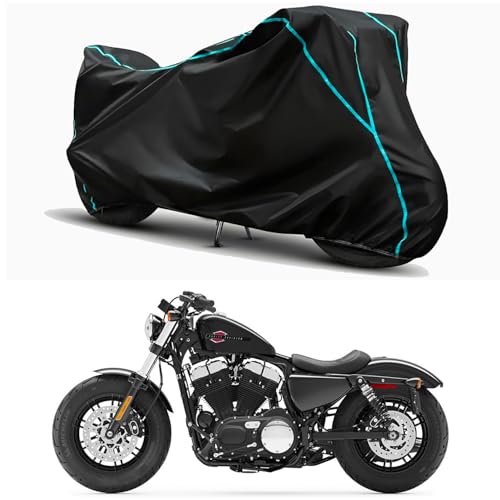 Image of Waterproof Bike Body Cover Compatible for | Davidson Forty Eight STD | Taffeta Fabric, Sky Piping Design, Bottom Elastic Fit | Dustproof, Sun UV & Rain Protection for All Weather.