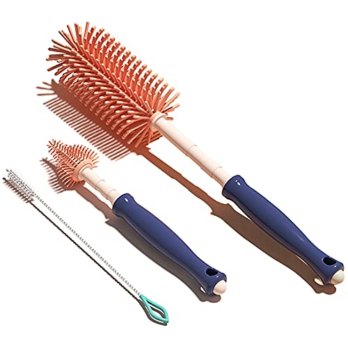 Goupillon en Silicone pour biberon (Ensemble de 3 pièces), Ensemble de brosses pour biberon, Brosse de Nettoyage en Silicone, Peut Facilement Nettoyer Tous Les Types de biberons, tétines, Verres, etc