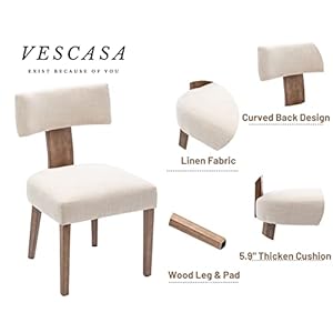 VESCASA Upholstered Farmhouse Dining Chairs with Wood Legs, Mid-Century Modern Linen Padded Dining Chairs with Curved Open Back for Dining Room, Kitchen, Set of 2, Beige VESCASA Upholstered Farmhouse Dining Chairs with Wood Legs Mid Century Modern Linen Padded Dining Chairs with Curved Open Back for Dining Room Kitchen Set of 2 Beige