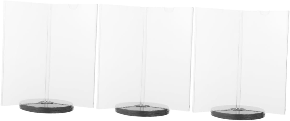 TEHAUX 3pcs Multi-Sided Acrylic Menu Holder Panel Display Stand for Restaurants Cafes and Events Lightweight Desk Sign Holder for Menus and Black Base
