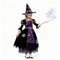 Maryparty Purple Witch Costume Kids Purple Witch Dress for Girls Halloween Fancy Dress Costume Kids for Halloween Party (140)