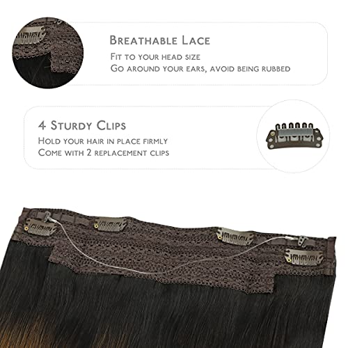 Image of WENNALIFE Wire Hair Extensions Real Human Hair 18 inch 95g Natural Looking Easy to Apply Reusable for Volume and Length Black Chestnut Brown Remy Hair Extensions Invisible Transparent Wire Real
