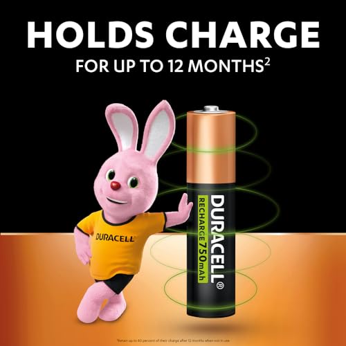 4 x Duracell AAA wiederaufladbare 750 mAh (1 Blister mit 4 Batterien) 4 Ministilo-Akkus wiederaufladbar