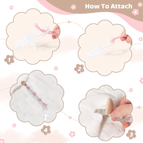 Image of Pacifier Clip for Boys Girls Floral Daisy Macrame Baby Paci Clip Pacifier Holder Leash Boho Wooden Clips Handmade Braided Cotton Binky Clips (1pack:Khaki Style B)