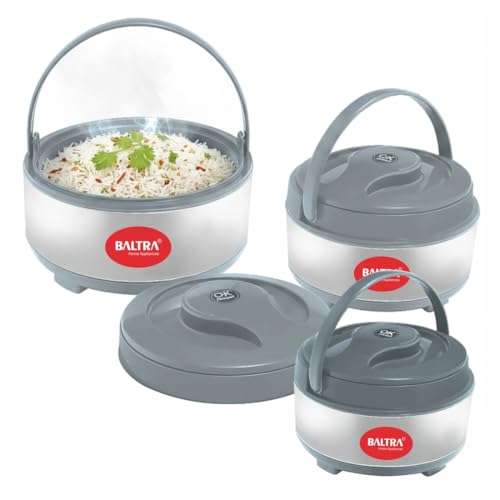Image of BALTRA Inner Stainless Steel Casserole Set with Lid for Roti /Chapati (1000ml, 1500ml, 2000ml) | Insulated Hot Pot for Hot Meal /Chapati /Curry Set /Biryani | Serving Bowl with Lid (Cherish Set of 3)