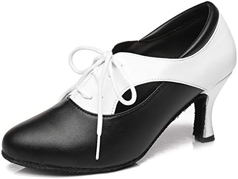 HIPPOSEUS Latin Dance Shoes for Women with Closed Toe Lace up Ballroom Latin Salsa Tango Dance Practice Shoes Low Heel 3",Black/White， 6.5 B(M) US | Image 1