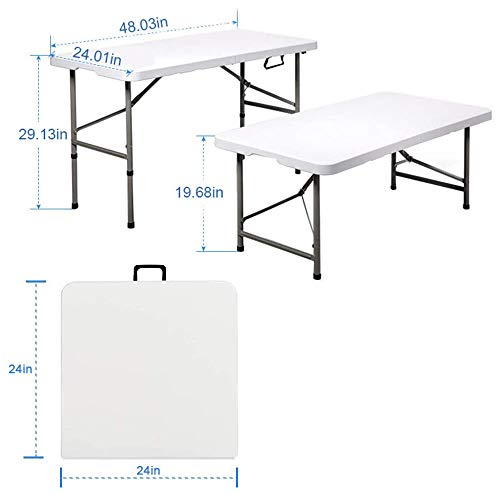 Amiatch Portable Folding Camping Table, 4Ft Heavy Duty Picnic Table Fold In Half Plastic Picnic Desk With Handle For Indoor Outdoor #TOP5