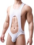 SEXYTINE Men's Wrestling Bodysuit Thong Lingerie Underwear Leotard G-string (US, Alpha, Large, Regular, Regular, White)