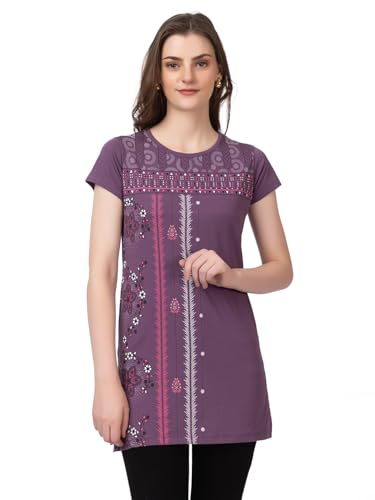 Image of Women Printed Cotton Tshirt with Side Slits & Pocket