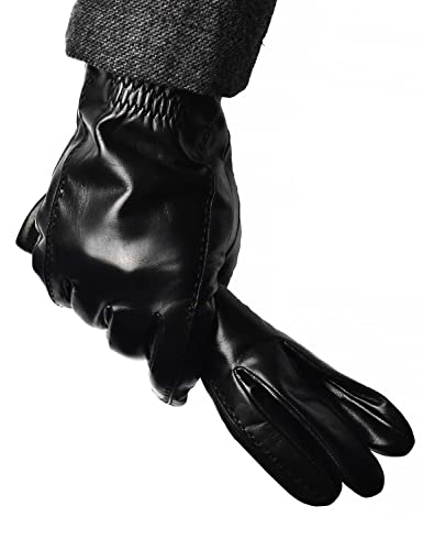 YISEVEN Men's Buttery-Soft Warm Lambskin Leather Gloves Wool Lined Winter Hand Heated Lining Dress and Motorcycle Driving Real Luxury Stylish Holiday Gift, Black 9