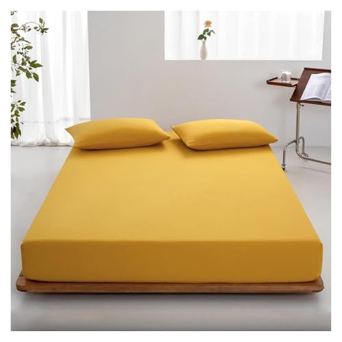 Satin-Bettlaken, Seidenbettwäsche, Super-King-Size-Spannbettlaken-Set mit passendem Kissenbezug, einfarbiges Spannbettlaken- und Kissenbezug-Set mit 1 Bettlaken(Yellow,138 x 190 cm)