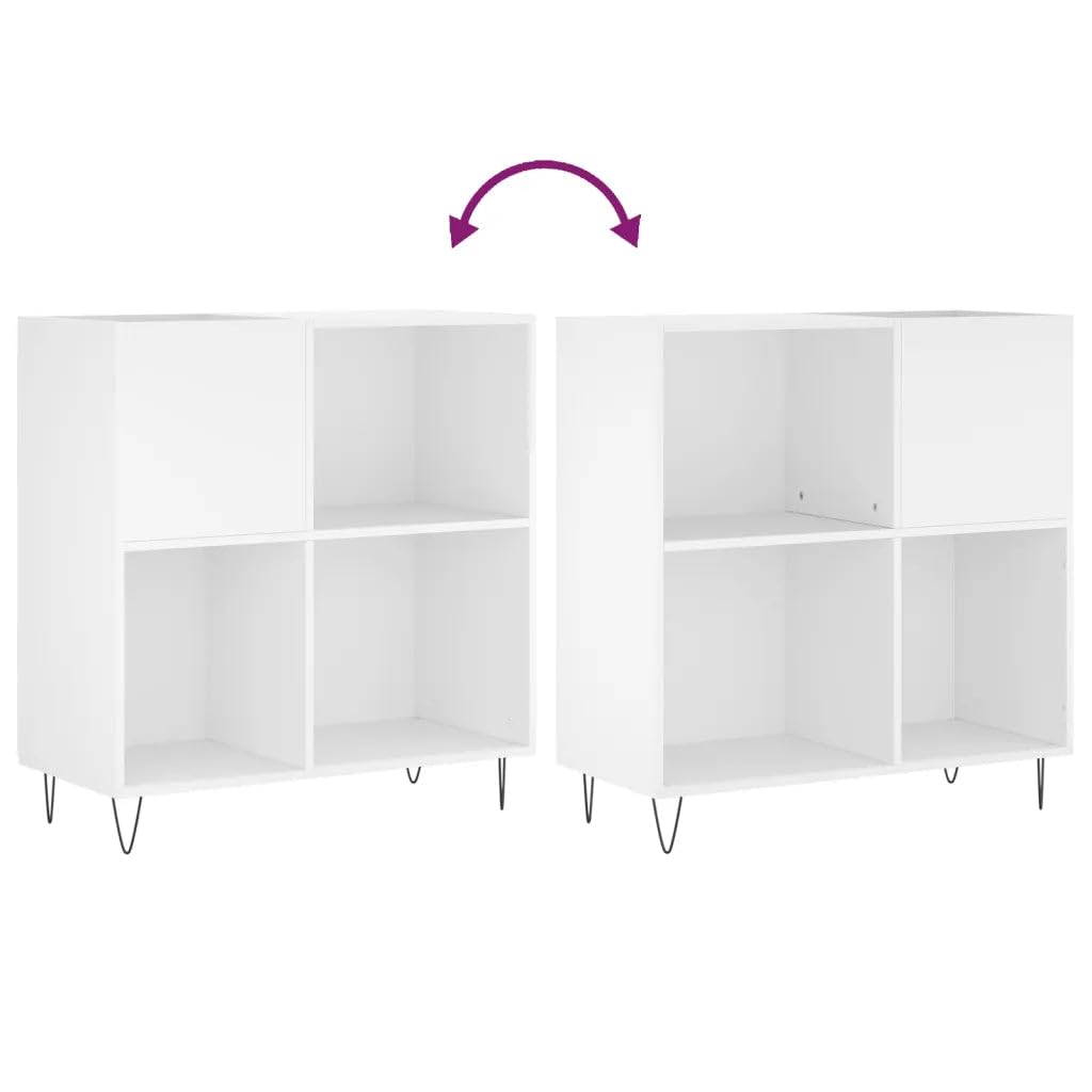 Helloshop26 Armadietto a dischi classico pratico, 84,5 x 38 x 89 cm, in legno di ingegneria, bianco 02_0049167