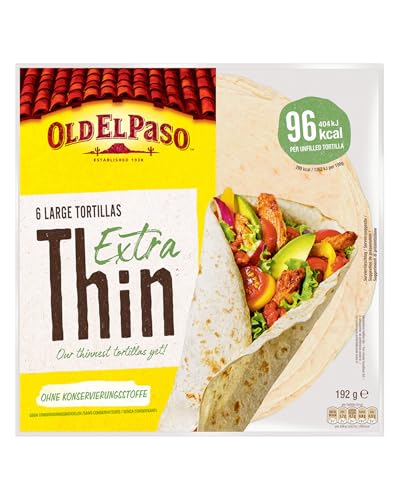 Old El Paso Wrap Tortillas extra Dünn Mexikanische Wraps aus Tapioka und Weizenmehl - Ø 20 cm - 6 Stück 1 x 192 g