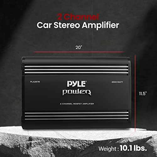 Pyle 2 Channel Car Stereo Amplifier - 4000W Dual Channel Bridgeable High Power Mosfet Audio Sound Auto Small Speaker Amp Box W/ Crossover, Bass Boost Control, Silver Plated Rca Input Output - Pla2678 #TOP1