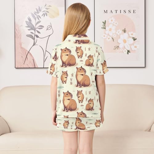ALAZA Capybara Animal Pajamas Satin Pajama Set Short Sleeve Button Down Sleepwear4